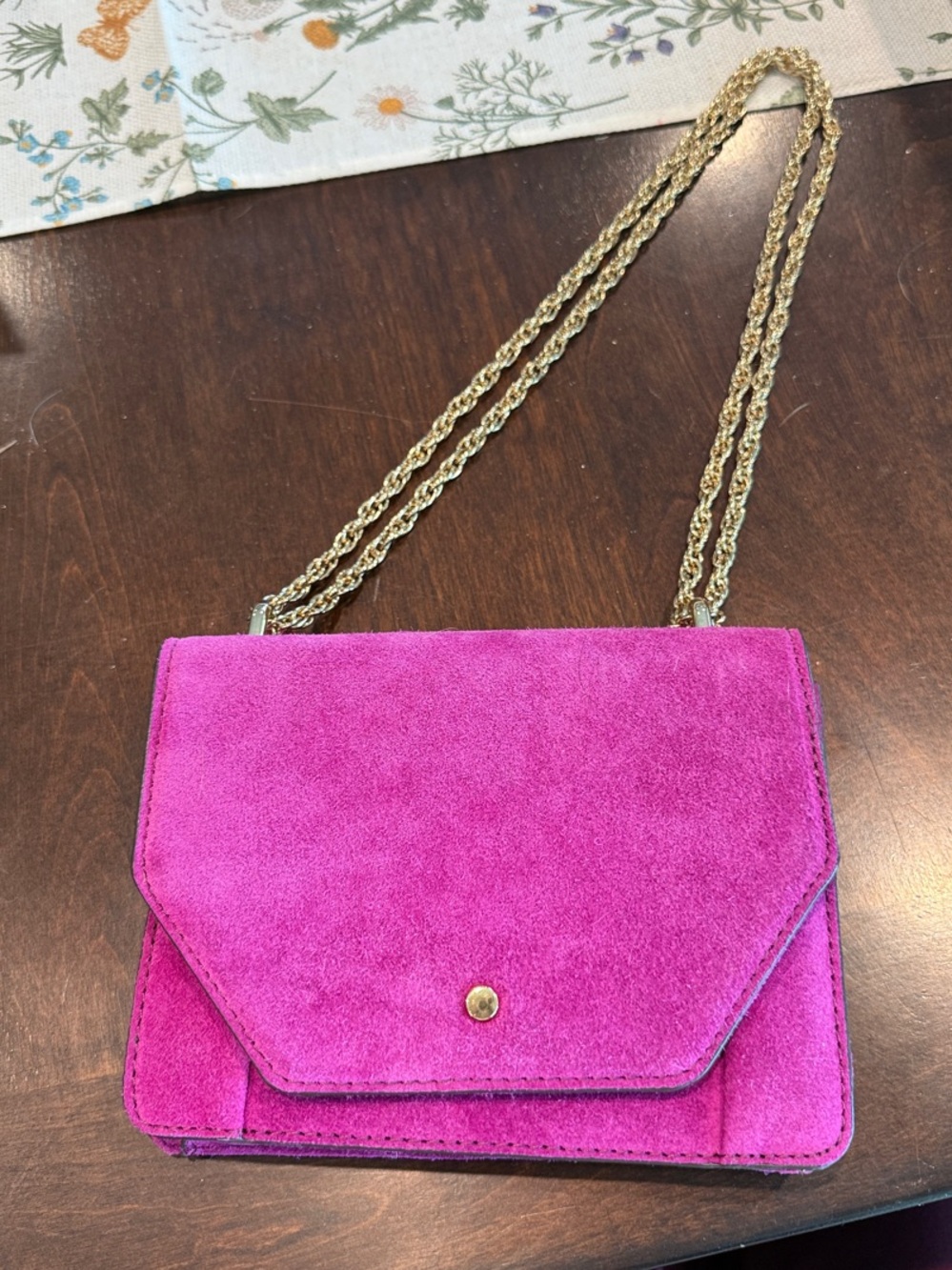 Banana Republic Fuchsia Suede Crossbody with Gold Chain
